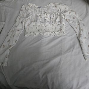 Hollister Boho Cream Crop Tie Front Blouse